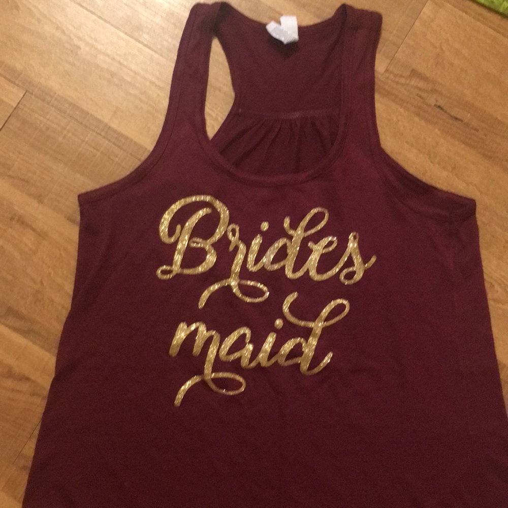 Bride’s Maid Sparkly Gold Racerback burgundy Tank